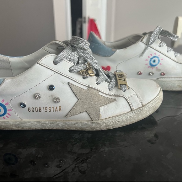 GOLDEN GOOSE SNEAKERS: CUSTOM EVIL EYE and HEARTS WITH JEWELS , size 36 - Picture 4 of 7